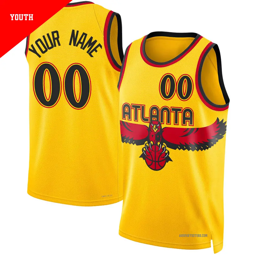＃00 Youth Custom Atlanta Hawks 2021/22 Swingman Yellow City Edition Jersey