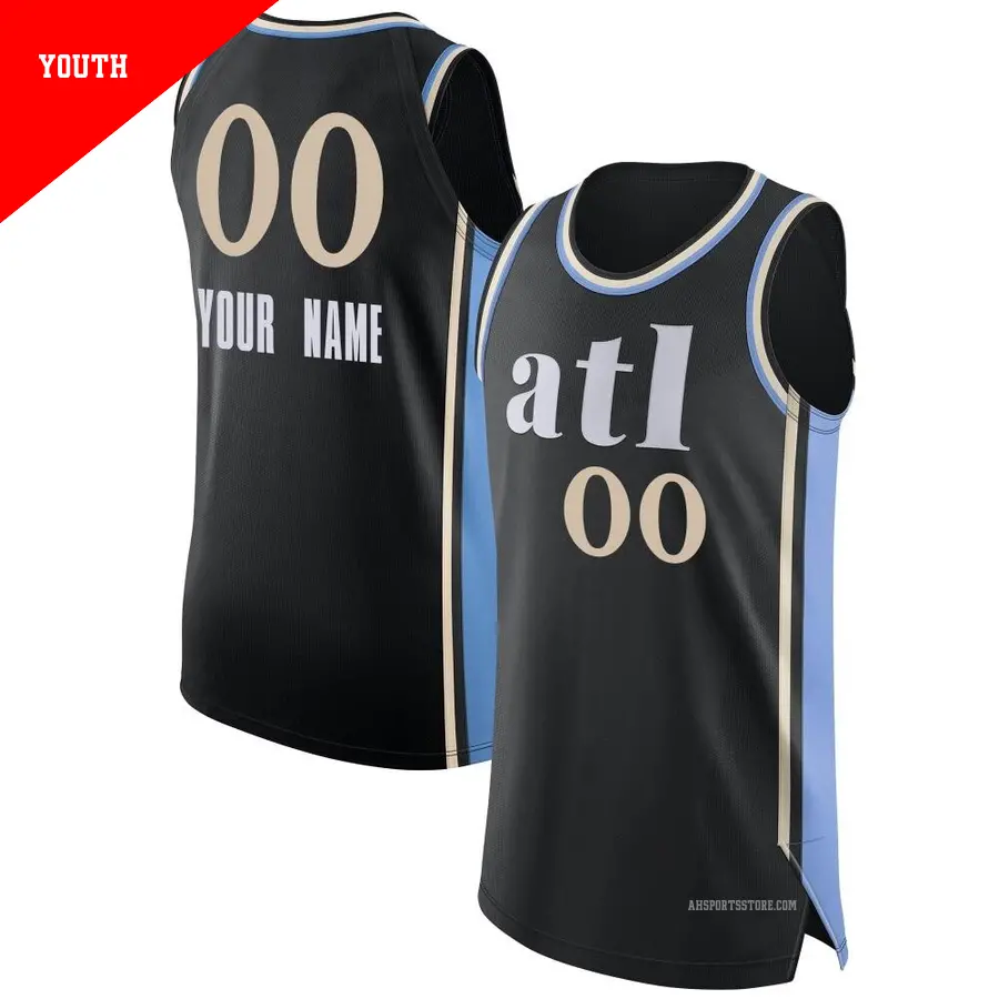 ＃00 Youth Custom Atlanta Hawks 2023/24 Authentic Black City Edition Jersey