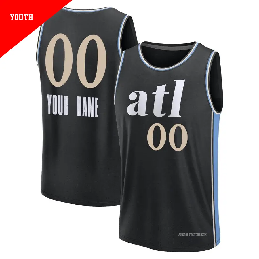 ＃00 Youth Custom Atlanta Hawks 2023/24 Fast Break Black City Edition Jersey