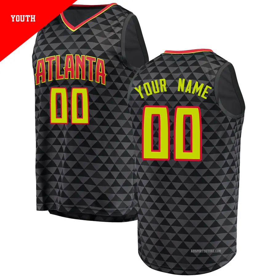 ＃00 Youth Custom Atlanta Hawks Black Fast Break Jersey Icon Edition