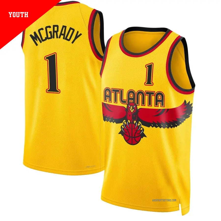 ＃1 Youth Tracy McGrady Atlanta Hawks 2021/22 Swingman Yellow City Edition Jersey