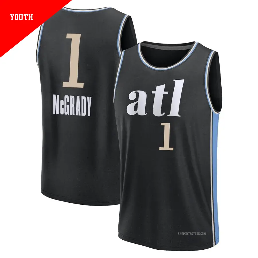 ＃1 Youth Tracy McGrady Atlanta Hawks 2023/24 Fast Break Black City Edition Jersey