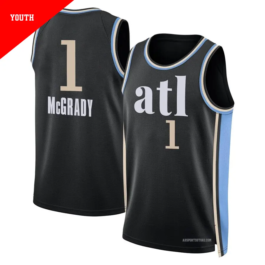 ＃1 Youth Tracy McGrady Atlanta Hawks 2023/24 Swingman Black City Edition Jersey