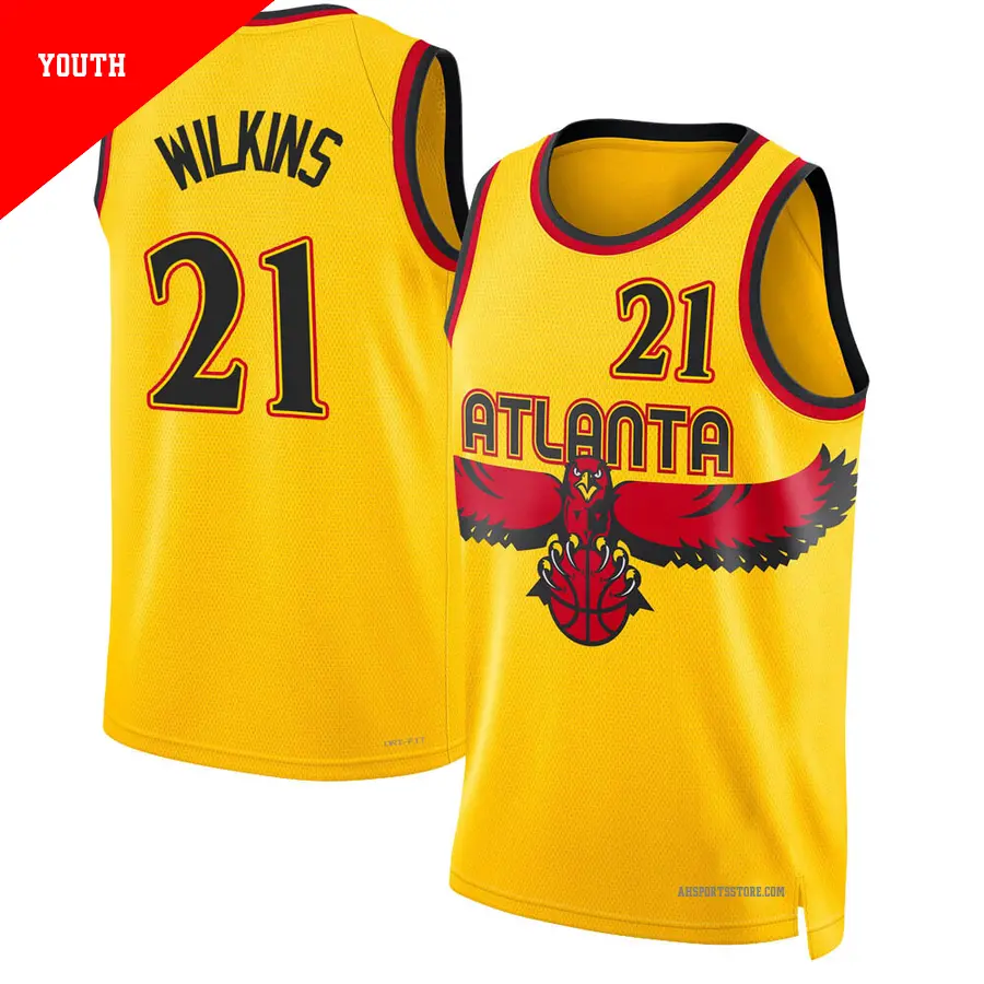 ＃21 Youth Dominique Wilkins Atlanta Hawks 2021/22 Swingman Yellow City Edition Jersey