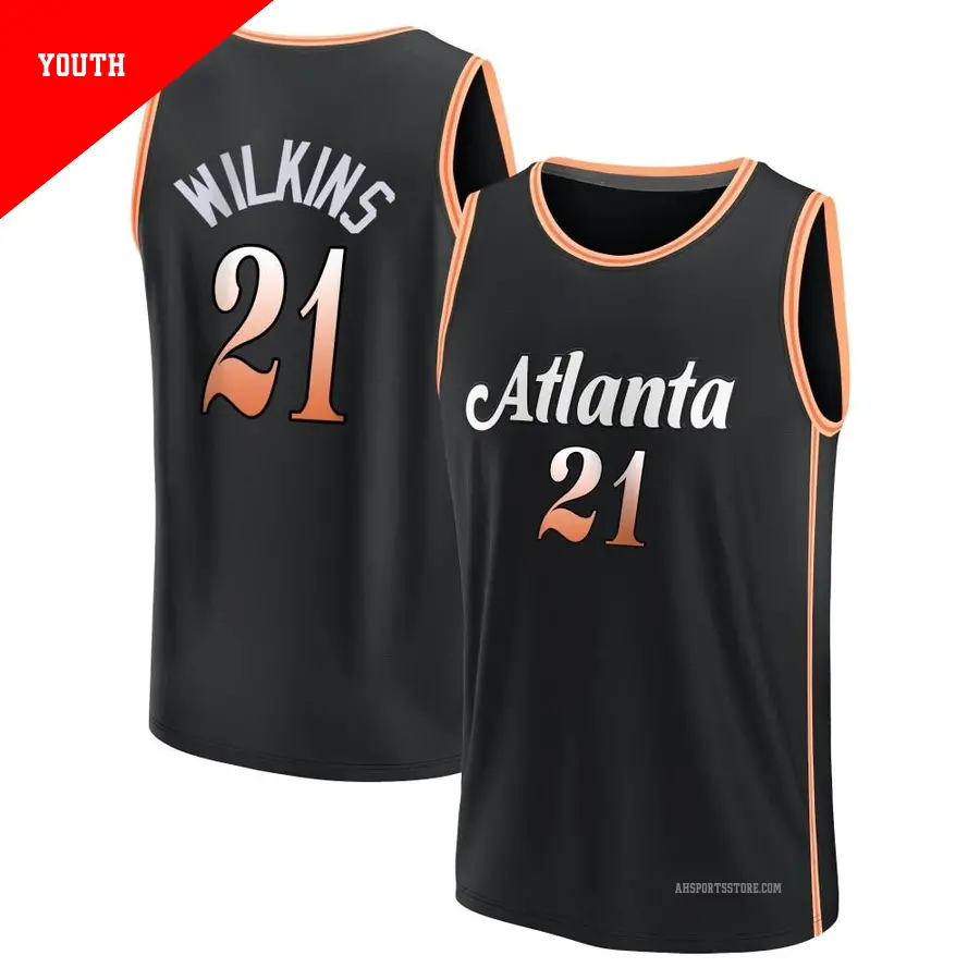 ＃21 Youth Dominique Wilkins Atlanta Hawks 2022/23 Fast Break Black City Edition Jersey