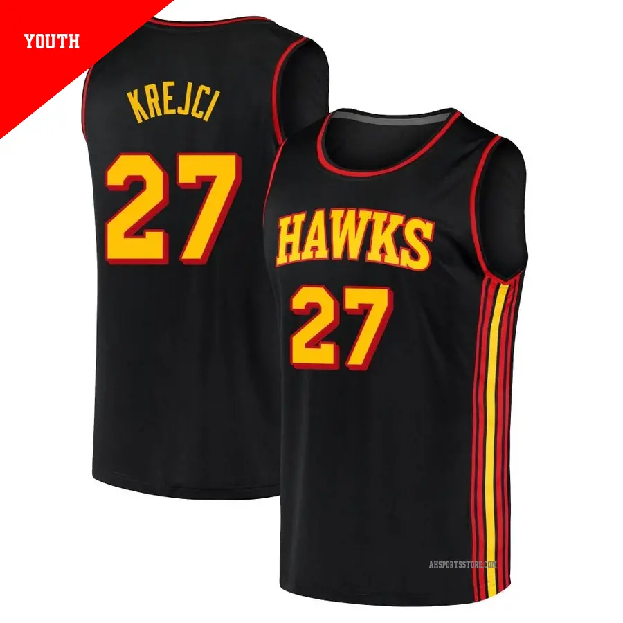 ＃27 Youth Vit Krejci Atlanta Hawks 2020/21 Fast Break Black Jersey Statement Edition