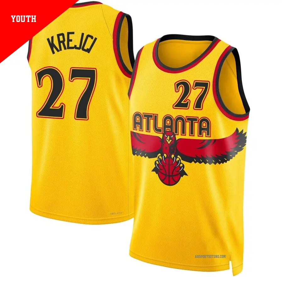 ＃27 Youth Vit Krejci Atlanta Hawks 2021/22 Swingman Yellow City Edition Jersey