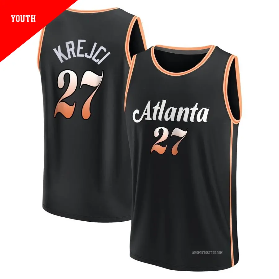 ＃27 Youth Vit Krejci Atlanta Hawks 2022/23 Fast Break Black City Edition Jersey