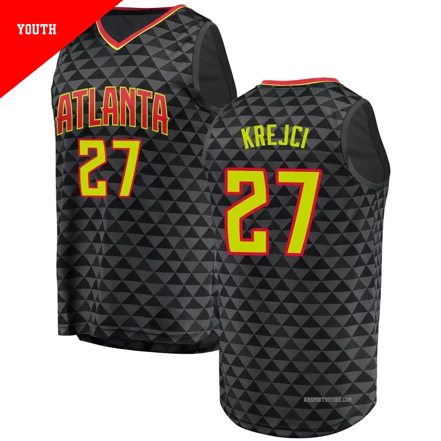 ＃27 Youth Vit Krejci Atlanta Hawks Black Fast Break Jersey Icon Edition