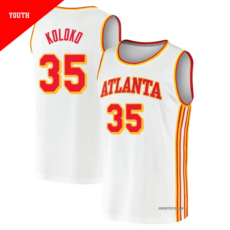 ＃35 Youth Christian Koloko Atlanta Hawks 2020/21 Fast Break White JerseyAssociation Edition