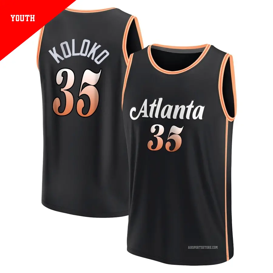 ＃35 Youth Christian Koloko Atlanta Hawks 2022/23 Fast Break Black City Edition Jersey