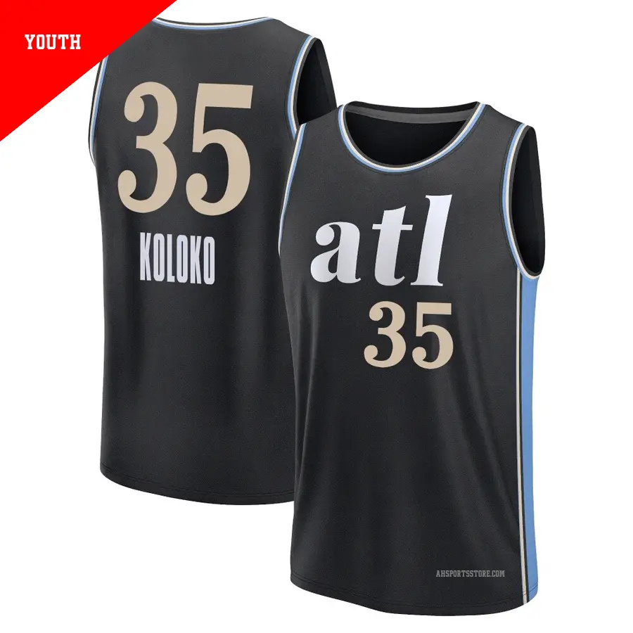 ＃35 Youth Christian Koloko Atlanta Hawks 2023/24 Fast Break Black City Edition Jersey